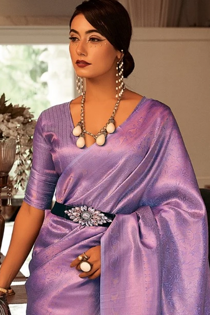 Ambikam Purple Designer Satin Silk Woven Saree with Blouse