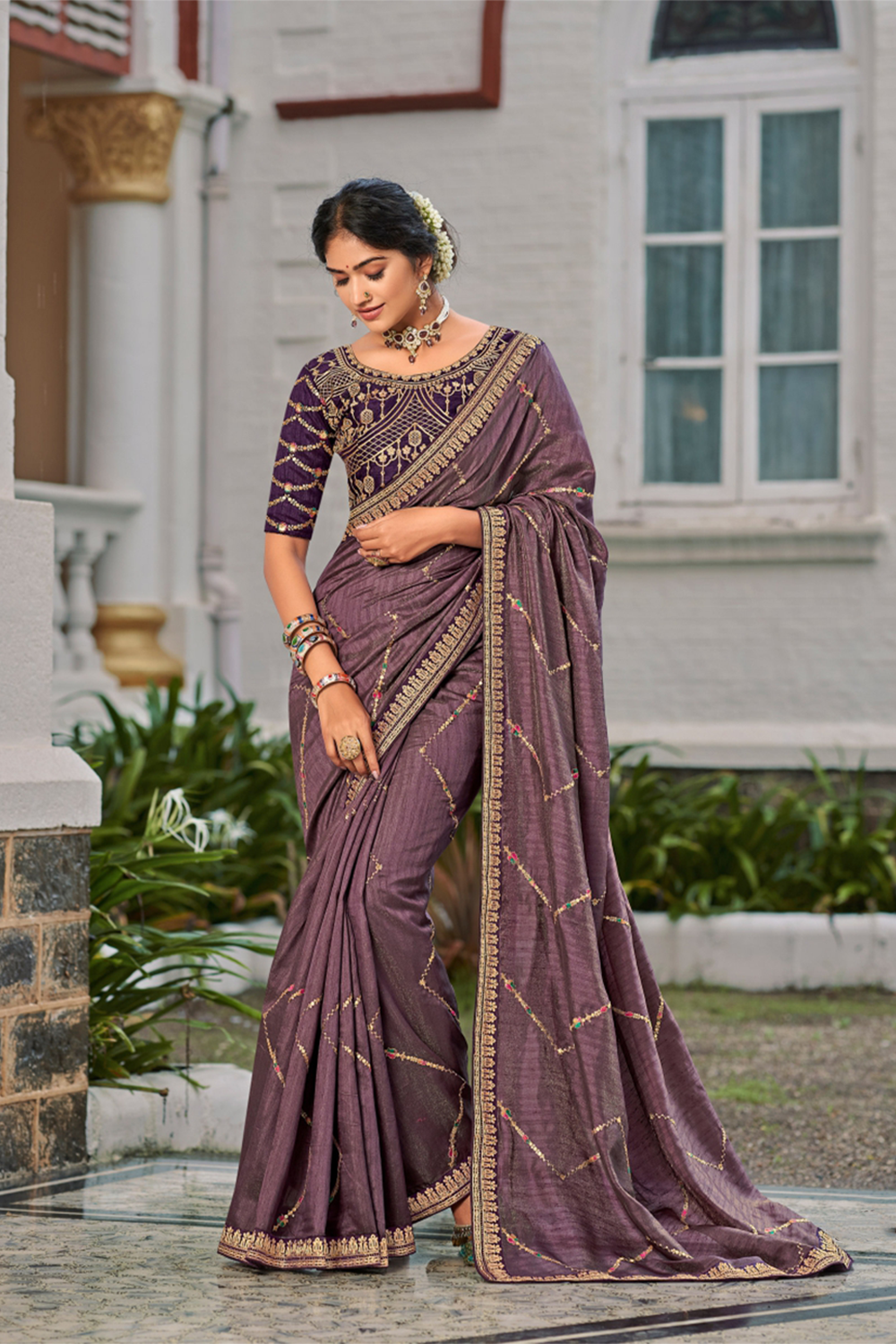 Bold Burgundy Saree with Designer Border