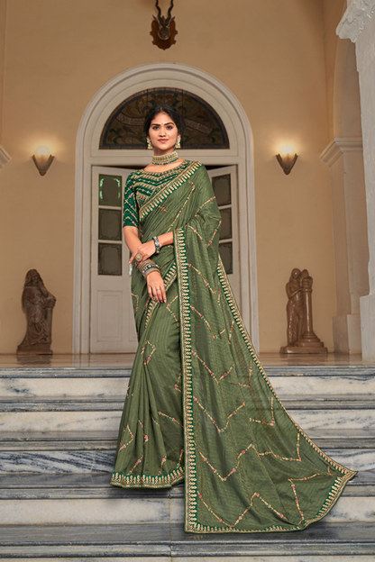 Hemlock Green Saree with Designer Border