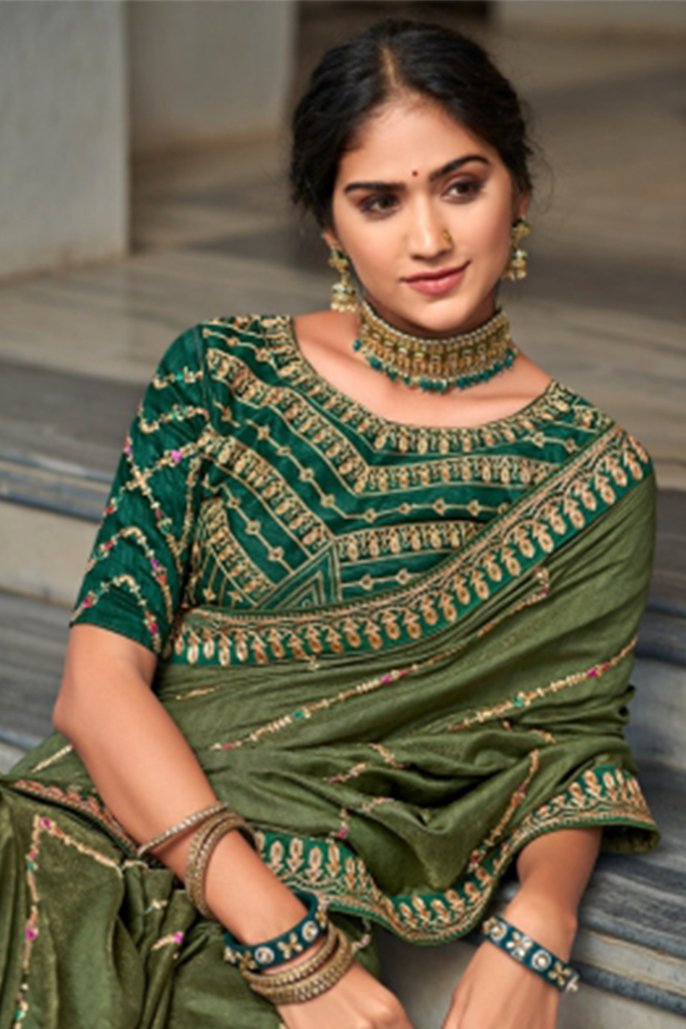 Hemlock Green Saree with Designer Border