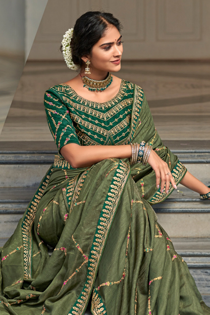 Hemlock Green Saree with Designer Border