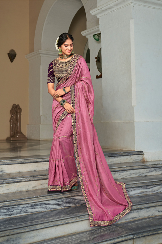 Kashmira Pink Saree with Designer Border