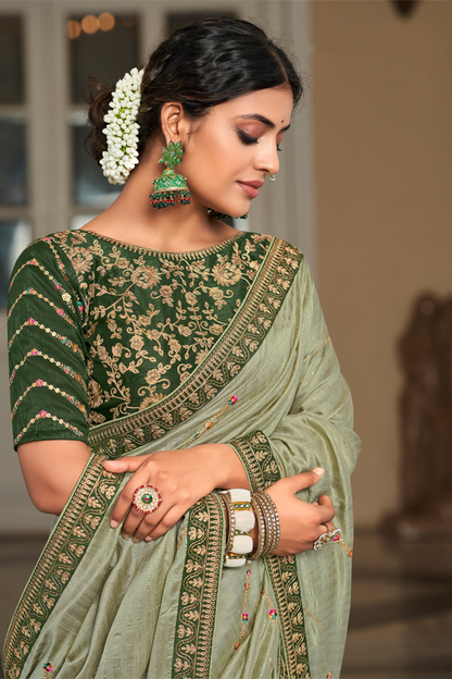 Sage Green Saree with Designer Border