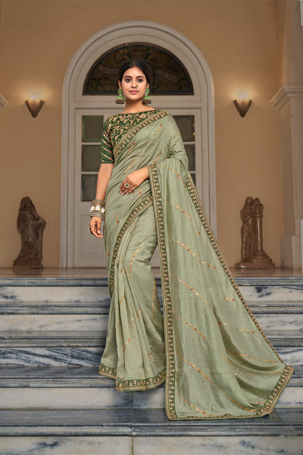 Sage Green Saree with Designer Border