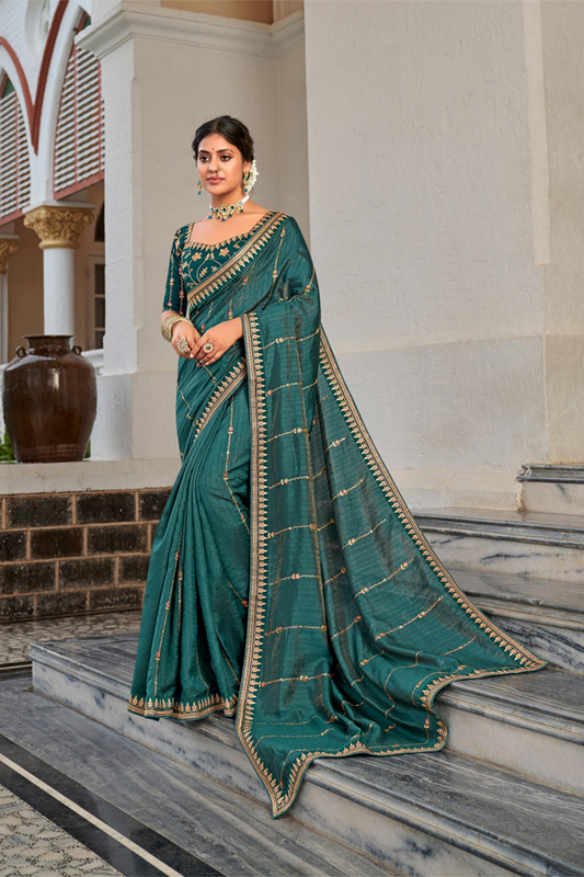 Teal Green Saree with Designer Border