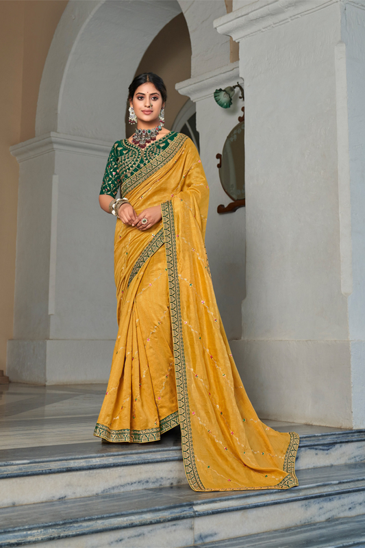 Bright Yellow Saree with Designer Blouse