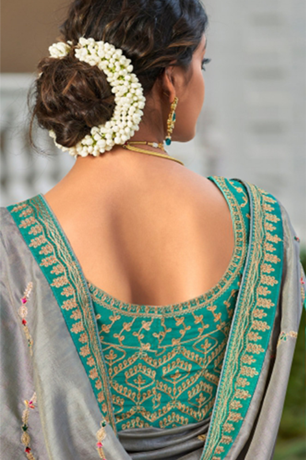 Bold Cyan Grey Saree with Designer Border