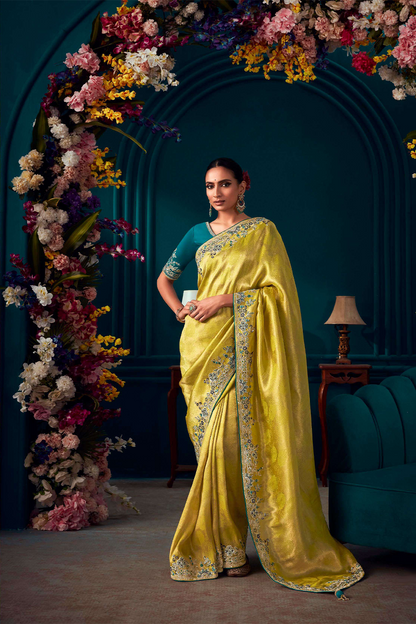 Yellow Designer Silk Saree with latest Designer Blouse