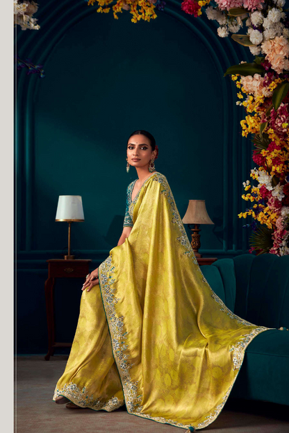 Yellow Designer Silk Saree with latest Designer Blouse