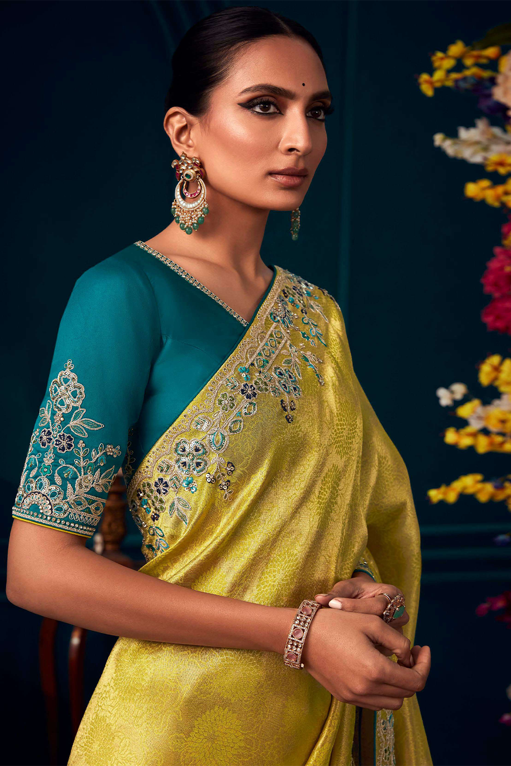 Yellow Designer Silk Saree with latest Designer Blouse