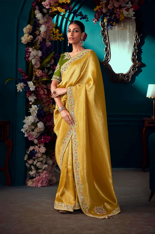 Yellow Designer Silk Saree with Latest Designer Blouse